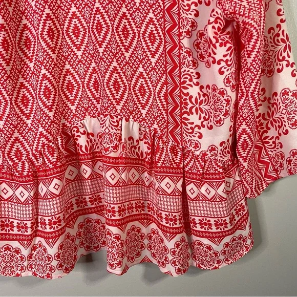 Collective Concepts Cutout Boho Flowy Peplum Ref White Patterned Blouse Small - Picture 4 of 5